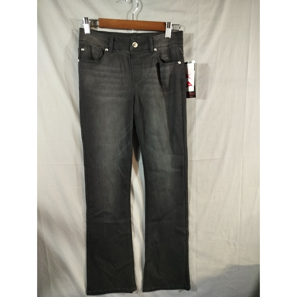Rekucci Bootcut Jeans Women 6 NEW Black Sand Blast Whisker Stretch Denim Casual
